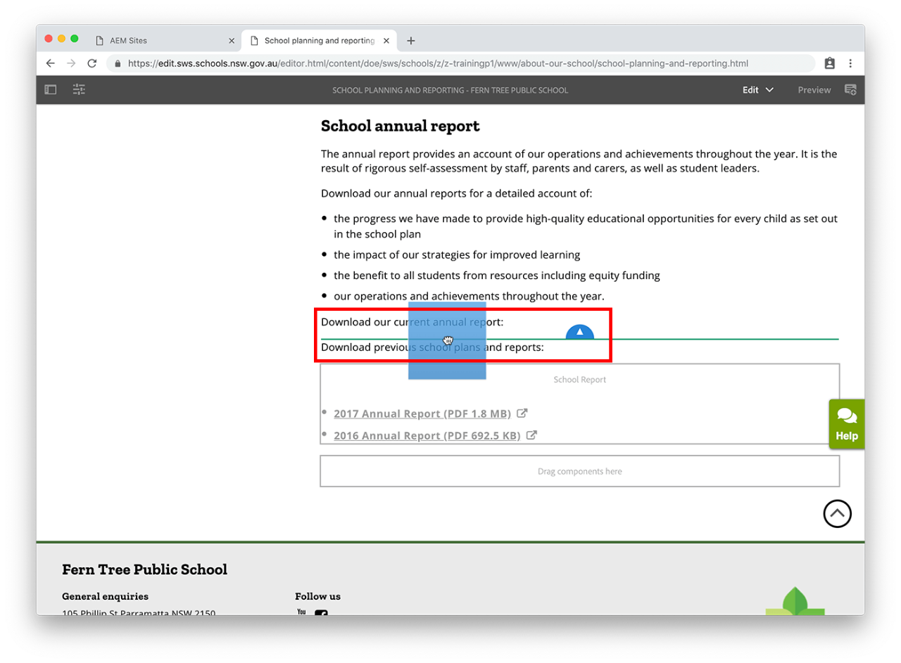 School Report Component positioning