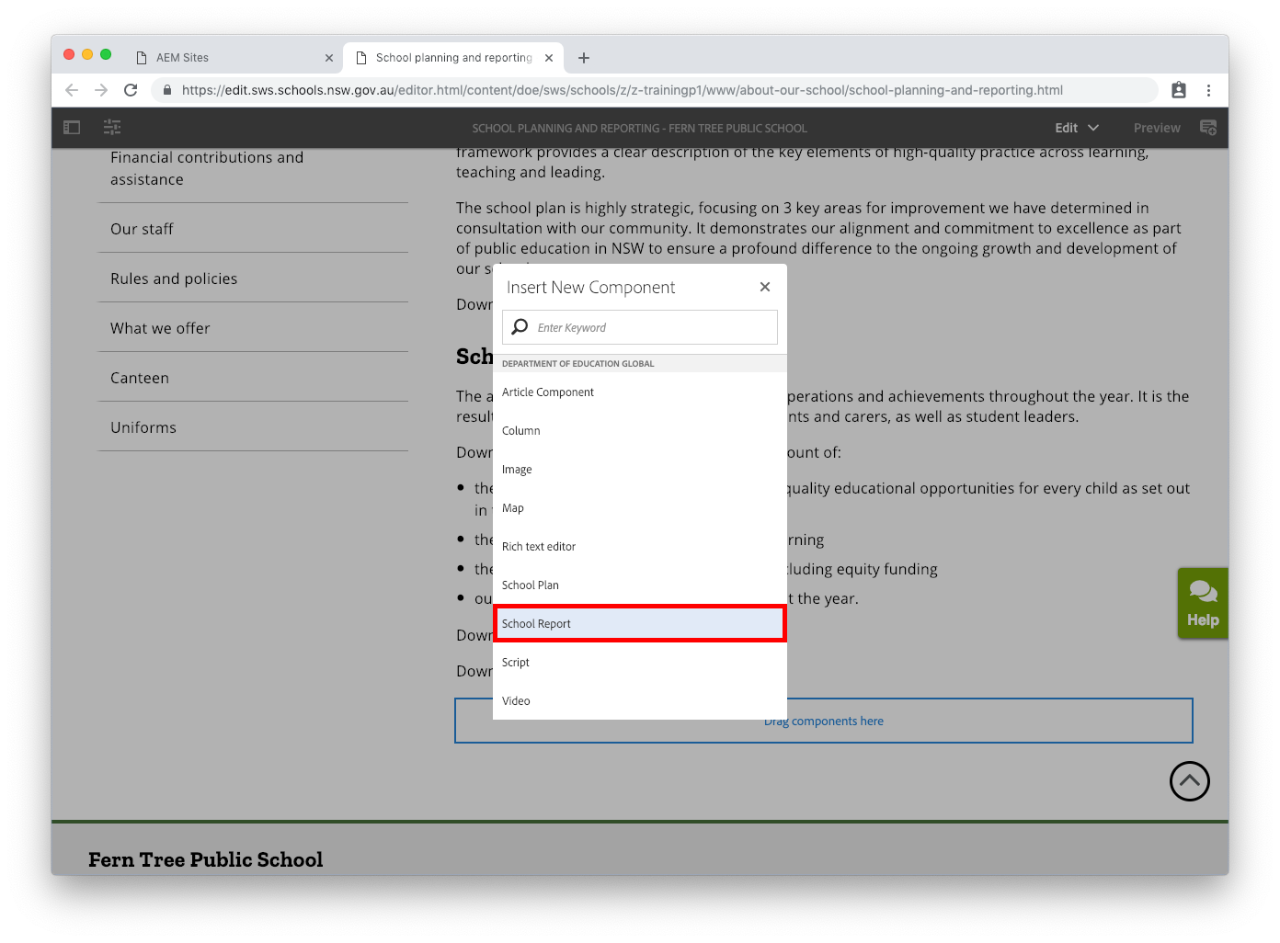 School Report Component