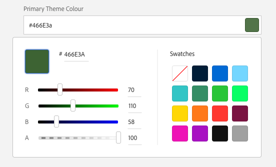 Screen shot of theme colours section in homepage properties