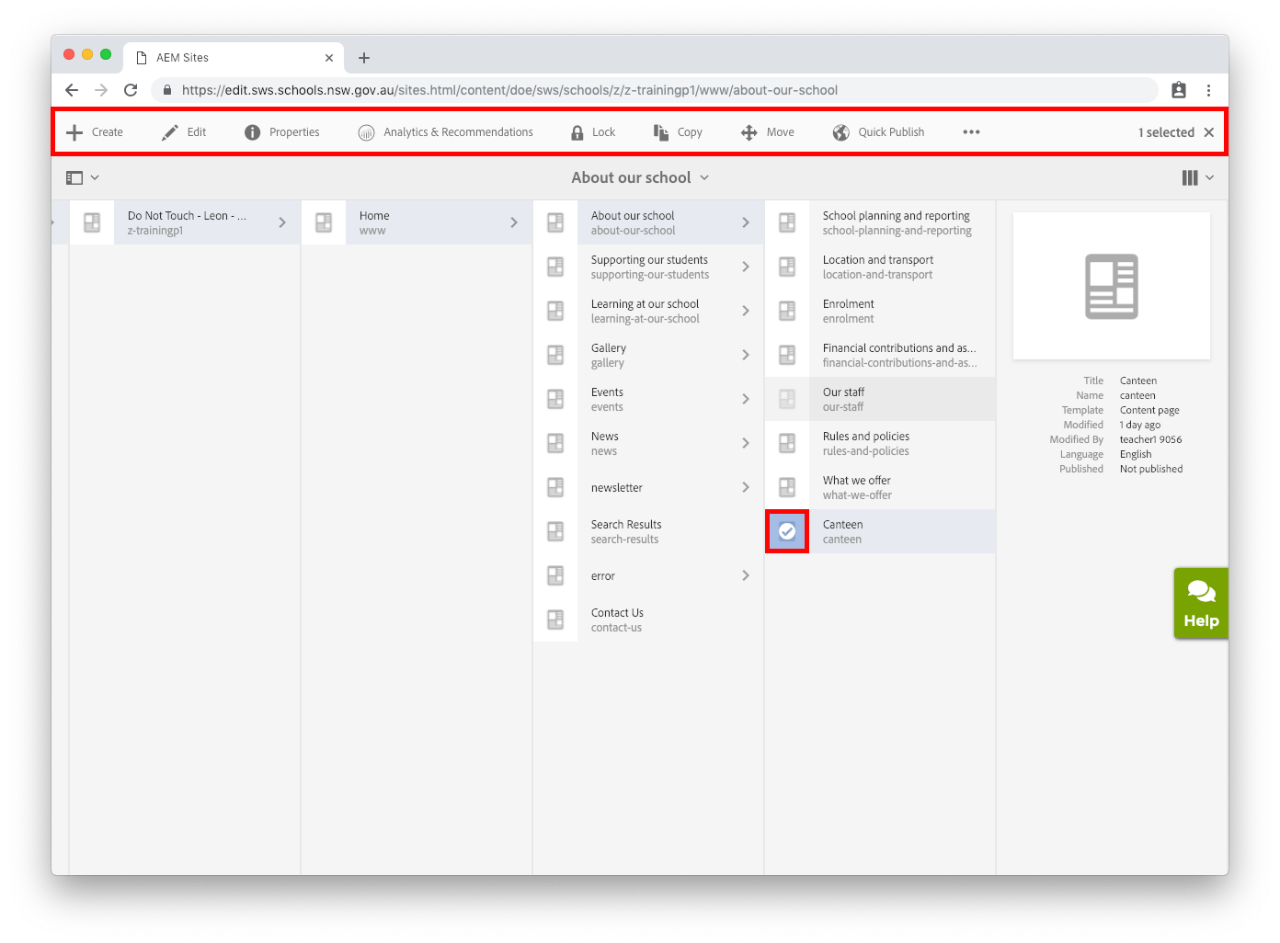 Column view selection