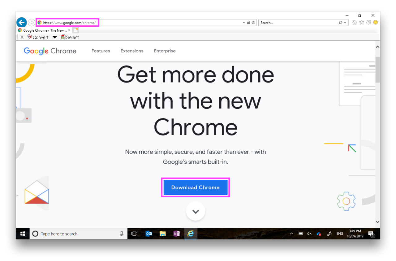 Google Chrome download button in an Internet Explorer Window