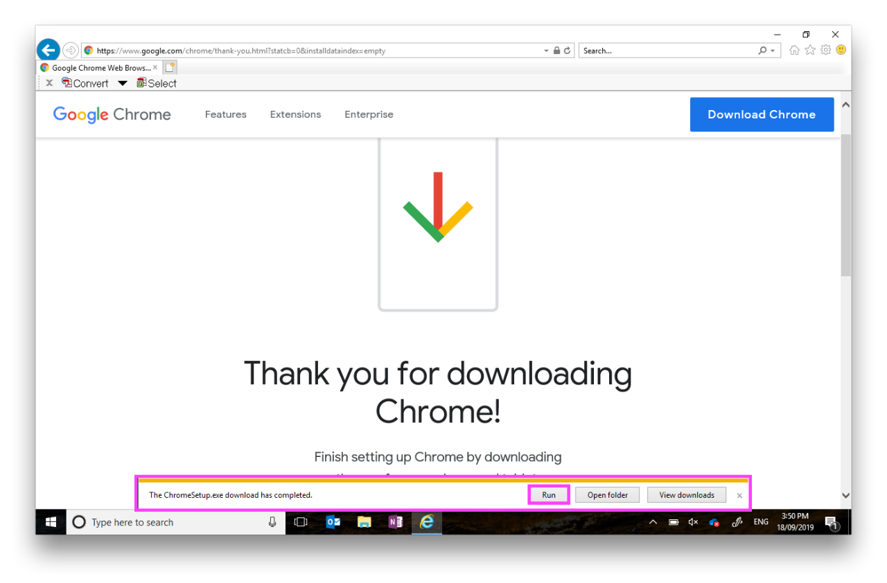 Run the Google Chrome download dialogue box